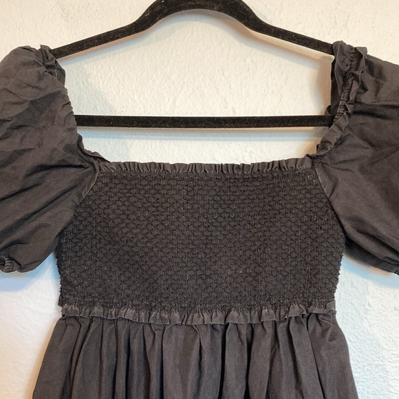 Aritzia Sunday Best Womens Size M Black Smocked Mini Nap Dress Puffed Sleeves - Picture 2 of 10